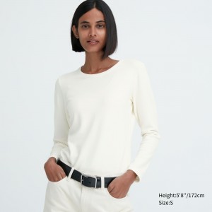 Uniqlo Heattech Ultra Warm Crew Neck Long Sleeved Thermal Top T-shirts Damen Weiß | 84091DTYP