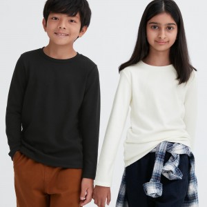 Uniqlo Heattech Ultra Warm Crew Neck Long Sleeved Thermal Top T-shirts Kinder Schwarz | 20954ASMN