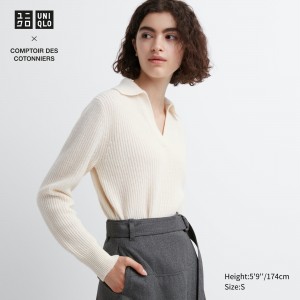 Uniqlo Lambswool Knitted Polo Pullover Damen Weiß | 20194KNEF