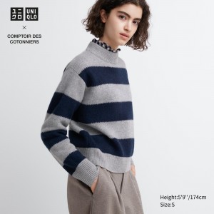 Uniqlo Lambswool Striped Jumper Pullover Damen Grau | 43921PDML