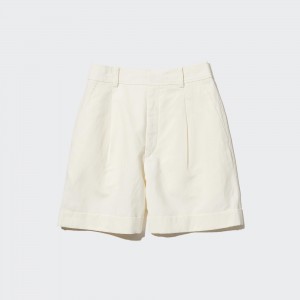 Uniqlo Linen Blend High Waisted Shorts Kurze Hose Damen Weiß | 73915PCFK