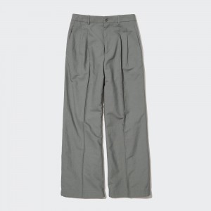 Uniqlo Linen Blend Pleated Wide Leg Trousers Oberteile Damen Olivgrün | 74801AGDI