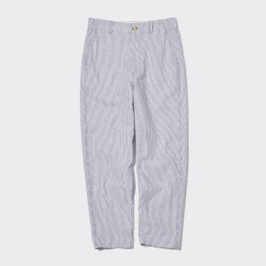 Uniqlo Linen Cotton Blend Striped Tapered Trousers Oberteile Damen Blau | 25437XJDL