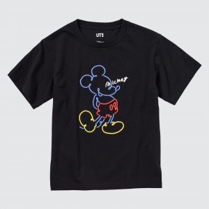 Uniqlo Mickey Stands Ut Graphic T-Shirt T-shirts Kinder Schwarz | 61524NODV