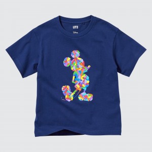Uniqlo Mickey Stands Ut Graphic T-Shirt T-shirts Kinder Blau | 41863ITMN