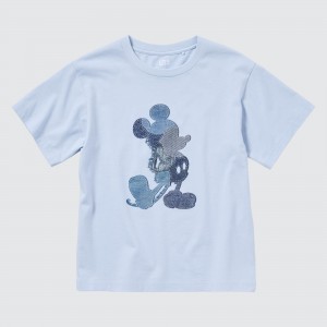 Uniqlo Mickey Stands Ut Graphic T-Shirt T-shirts Kinder Hellblau | 41089HWBJ