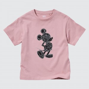 Uniqlo Mickey Stands Ut Graphic T-Shirt T-shirts Kinder Rosa | 15467GIPC