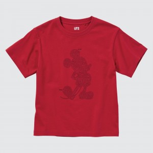 Uniqlo Mickey Stands Ut Graphic T-Shirt T-shirts Kinder Rot | 86597JFDZ