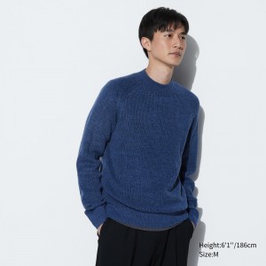 Uniqlo Middle Gauge Knit Mock Neck Jumper Pullover Herren Blau | 24536LBZP