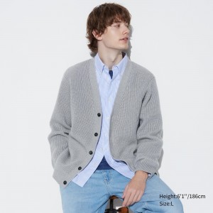 Uniqlo Middle Gauge Knit V Neck Cardigan Pullover Herren Grau | 08914KZAD
