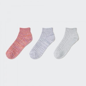 Uniqlo Mixed Yarn Ribbed Short Socks Three Pairs Socken Damen Rosa | 42670NSPZ