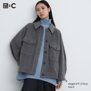Uniqlo Oversized Jacket Jacken Damen Grau | 96710QSGN
