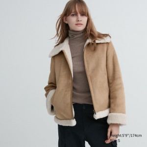 Uniqlo Pile Lined Jacket Jacken Damen Beige | 13290TSBM