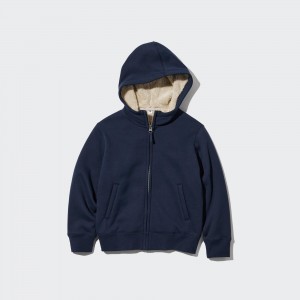 Uniqlo Pile Lined Sweat Zipped Hoodie Jacken Kinder Navy | 36402COJP