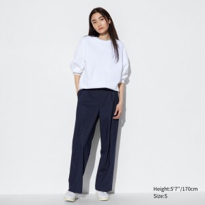 Uniqlo Pleated Wide Leg Striped Trousers Oberteile Damen Navy | 60417ZWML