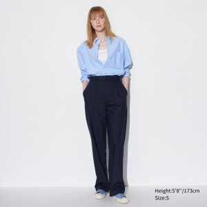 Uniqlo Pleated Wide Leg Striped Trousers Long Oberteile Damen Navy | 25089HKQL