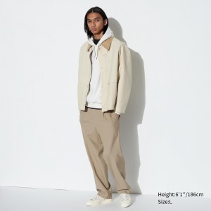 Uniqlo Pleated Wide Leg Trousers Hosen Herren Beige | 17382NKGY