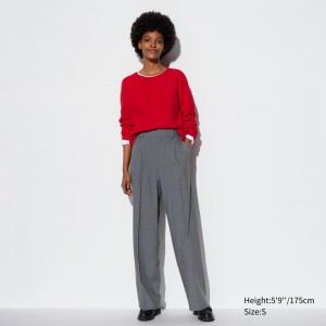 Uniqlo Pleated Wide Leg Trousers Long Oberteile Damen Grau | 10748NZVA