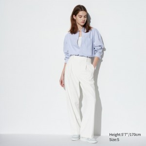 Uniqlo Pleated Wide Leg Trousers Oberteile Damen Weiß | 05381LYRN