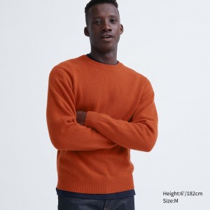 Uniqlo Premium Lambswool Crew Neck Jumper Pullover Herren Orange | 37261GNKC