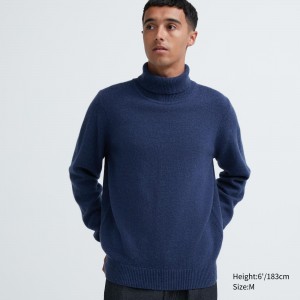 Uniqlo Premium Lambswool Turtleneck Jumper Pullover Herren Blau | 95201DJFT