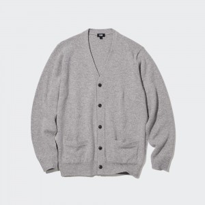 Uniqlo Premium Lambswool V Neck Cardigan Pullover Herren Grau | 76320DHBC
