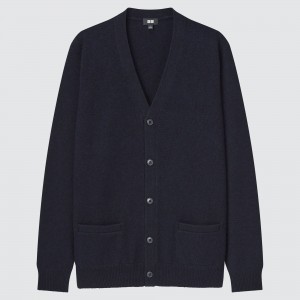 Uniqlo Premium Lambswool V Neck Cardigan 2021 Season Pullover Herren Navy | 35491MLXU