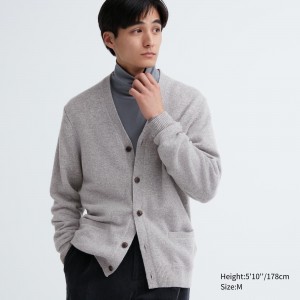 Uniqlo Premium Lambswool V Neck Cardigan Pullover Herren Grau | 24017JHGB