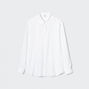 Uniqlo Rayon Long Sleeved Blouse 2021 Season Bluse Damen Weiß | 64258YKNQ