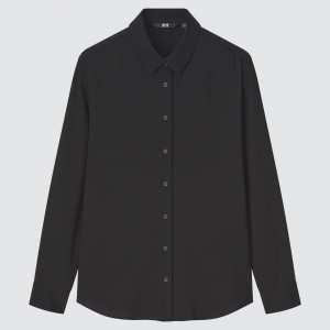 Uniqlo Rayon Long Sleeved Blouse Bluse Damen Schwarz | 64835DGIP