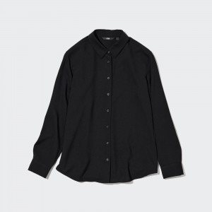 Uniqlo Rayon Long Sleeved Blouse Bluse Damen Schwarz | 08426XFLP