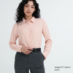 Uniqlo Rayon Long Sleeved Blouse Bluse Damen Rosa | 87431TCWH