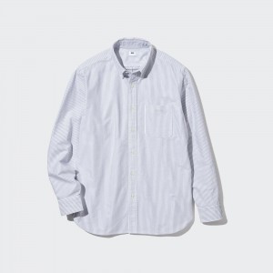 Uniqlo Regular Fit Striped Oxford Shirt Hemd Herren Grau | 83651IWEO