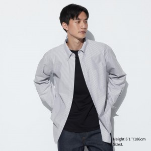 Uniqlo Regular Fit Striped Oxford Shirt Regular Collar Hemd Herren Grau | 34071YEMO