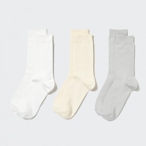 Uniqlo Ribbed Socks Three Pairs Socken Damen Weiß | 74032LQCY
