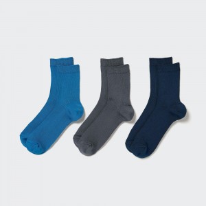 Uniqlo Ribbed Socks Three Pairs Socken Damen Blau | 10896NGAS