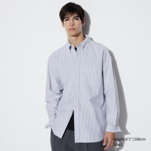 Uniqlo Slim Fit Striped Oxford Shirt Hemd Herren Grau | 08527VWBC