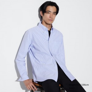 Uniqlo Slim Fit Striped Oxford Shirt Regular Collar Hemd Herren Blau | 60521TXOI
