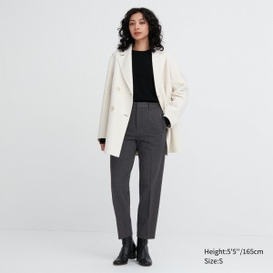 Uniqlo Smart Brushed Herringbone Ankle Length Trousers Oberteile Damen Dunkelgrau | 09176FMGZ