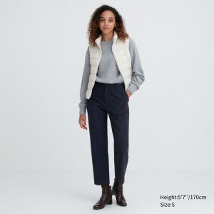 Uniqlo Smart Brushed Striped Ankle Length Trousers Oberteile Damen Navy | 59076MTKD