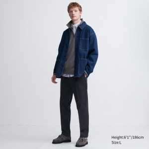 Uniqlo Smart Cotton Ankle Length Trousers Long Hosen Herren Navy | 15834RIBV