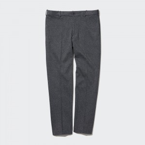 Uniqlo Smart Gun Club Checked Ankle Length Trousers Long Hosen Herren Grau | 07659MNXJ