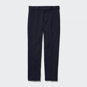 Uniqlo Smart Striped Ankle Length Trousers Long Hosen Herren Navy | 29653MLJQ