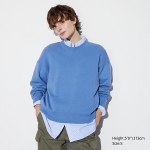 Uniqlo Smooth Cotton Relaxed Fit Crew Neck Jumper Pullover Damen Blau | 76341GXCF