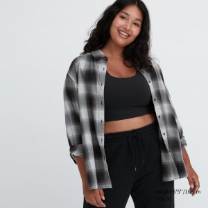 Uniqlo Soft Brushed Checked Long Sleeved Shirt Bluse Damen Grau | 56972XLAO