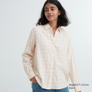 Uniqlo Soft Brushed Checked Long Sleeved Shirt Bluse Damen Weiß | 43752UZXY