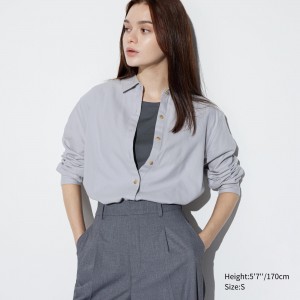 Uniqlo Soft Brushed Long Sleeved Shirt Bluse Damen Hellgrau | 35129XGDC