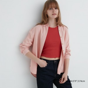 Uniqlo Soft Brushed Long Sleeved Shirt Bluse Damen Rosa | 17682GKMT