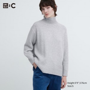 Uniqlo Soft Knit High Neck Jumper Pullover Damen Hellgrau | 79631SJGF