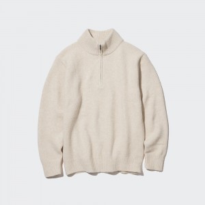 Uniqlo Souffle Yarn Half Zipped Jumper Pullover Herren Beige | 68521XNDA